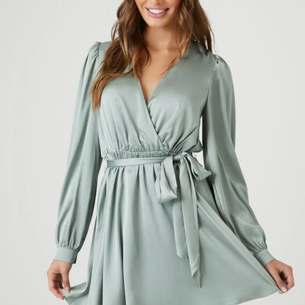 F21 Satin Wrap Mini Dress